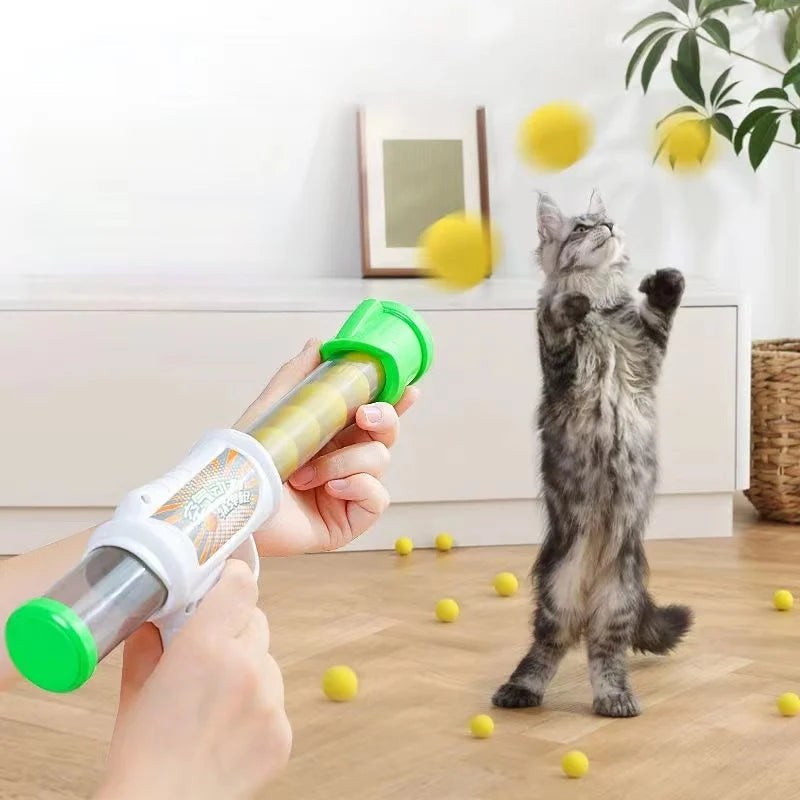 Launch Training Cat Toys Interactive Shooter Gun Teaser Plush Ball Pet Creative Games Stretch Mini Pompoms Kittens Supplies Gato Lunapaws pet supply
