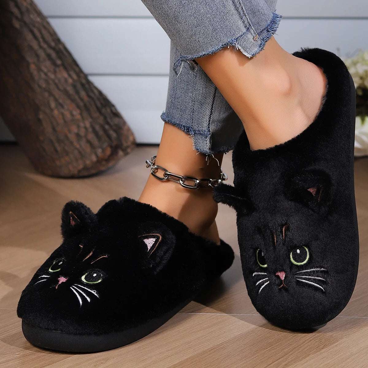 Cat Fuzzy Slippers - Lunapaws pet supply