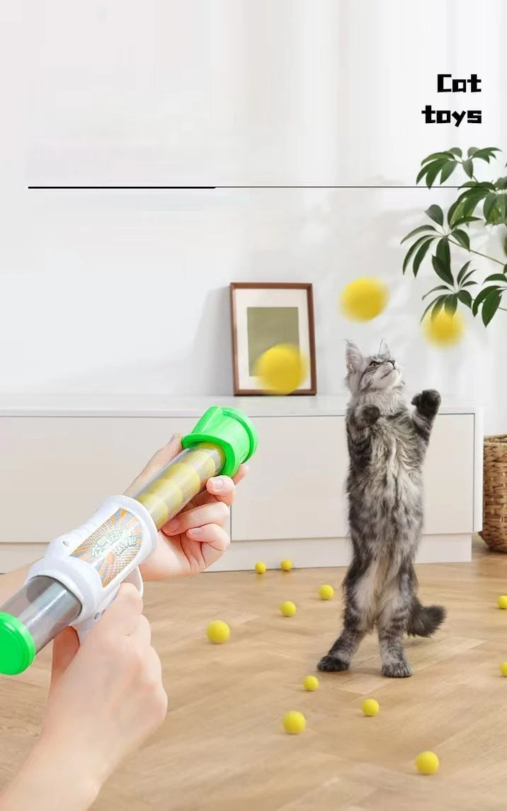 Launch Training Cat Toys Interactive Shooter Gun Teaser Plush Ball Pet Creative Games Stretch Mini Pompoms Kittens Supplies Gato Lunapaws pet supply