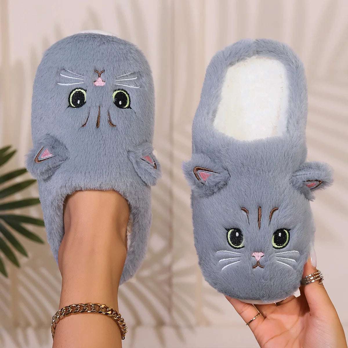 Cat Fuzzy Slippers - Lunapaws pet supply