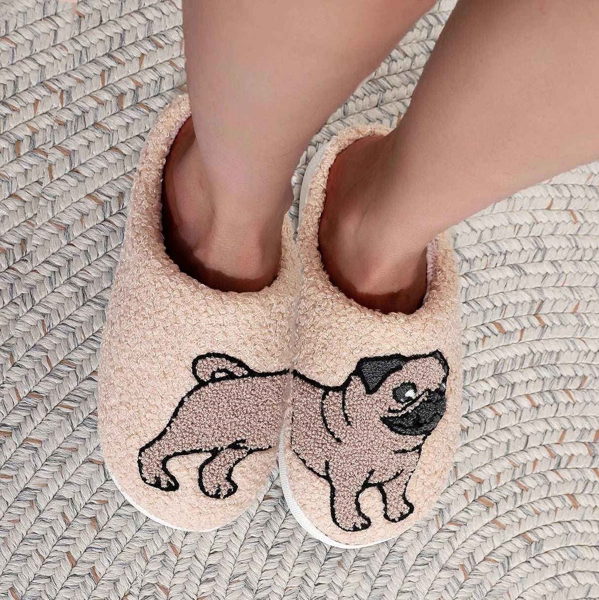 Pet Pattern French Bulldog Embroidery stuffed Home Platform Cozy Furry Cotton Slippers Cute Warm Non-slip Indoor Slippers Pet Mom Gift Men Women Can Wear Lunapaws pet supply