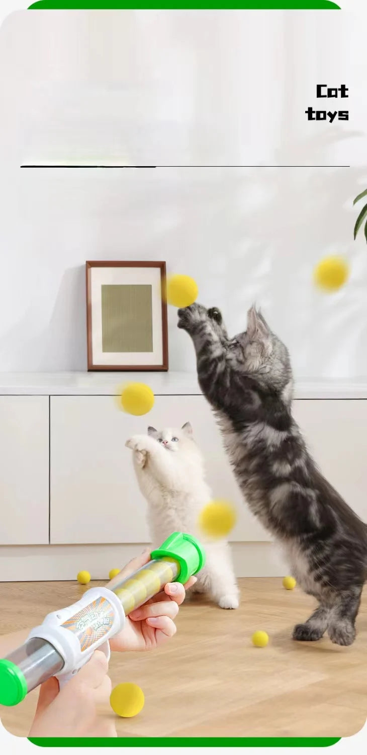 Launch Training Cat Toys Interactive Shooter Gun Teaser Plush Ball Pet Creative Games Stretch Mini Pompoms Kittens Supplies Gato Lunapaws pet supply