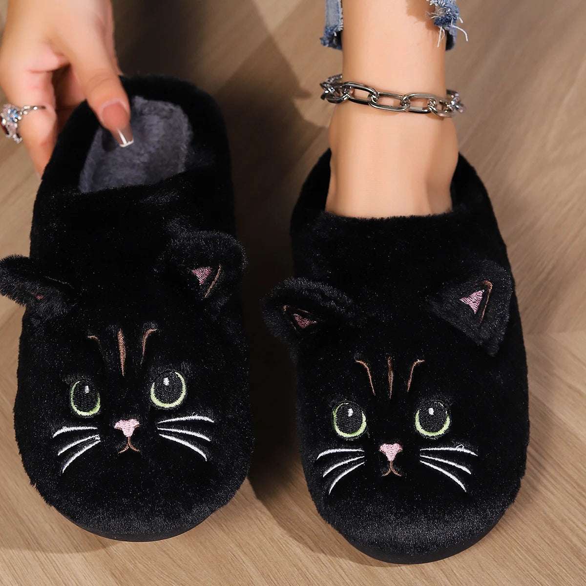 Cat Fuzzy Slippers - Lunapaws pet supply
