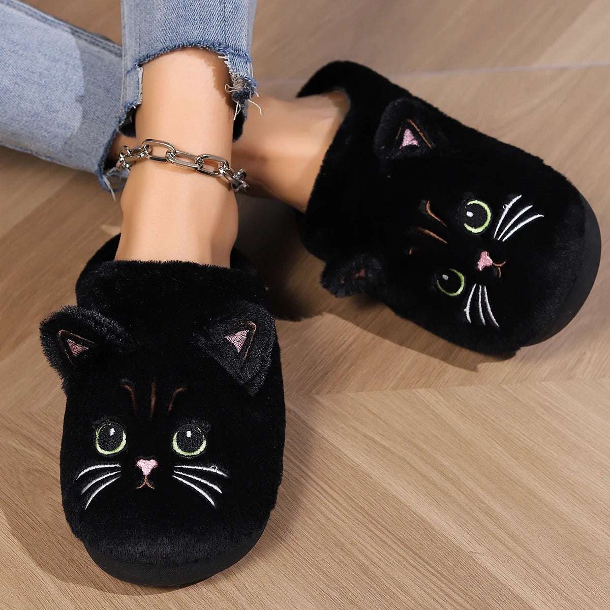 Cat Fuzzy Slippers - Lunapaws pet supply