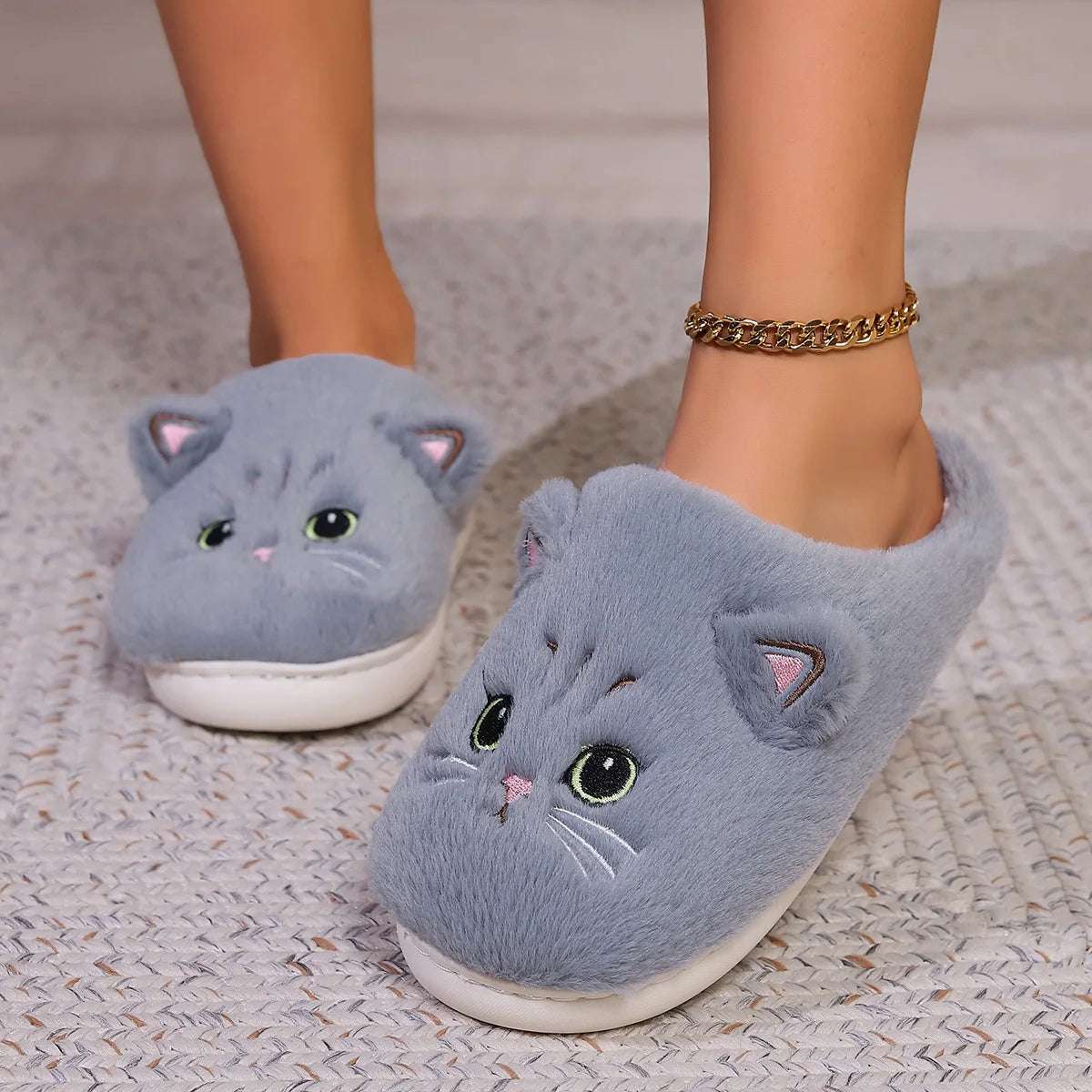 Cat Fuzzy Slippers - Lunapaws pet supply