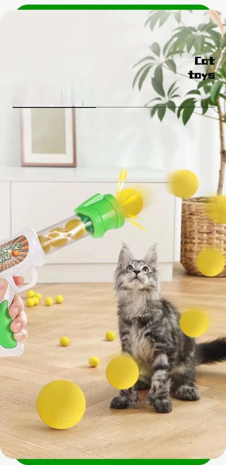 Launch Training Cat Toys Interactive Shooter Gun Teaser Plush Ball Pet Creative Games Stretch Mini Pompoms Kittens Supplies Gato Lunapaws pet supply