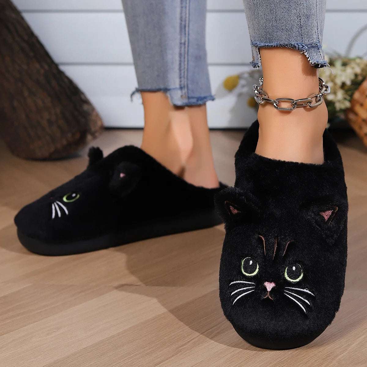 Cat Fuzzy Slippers - Lunapaws pet supply