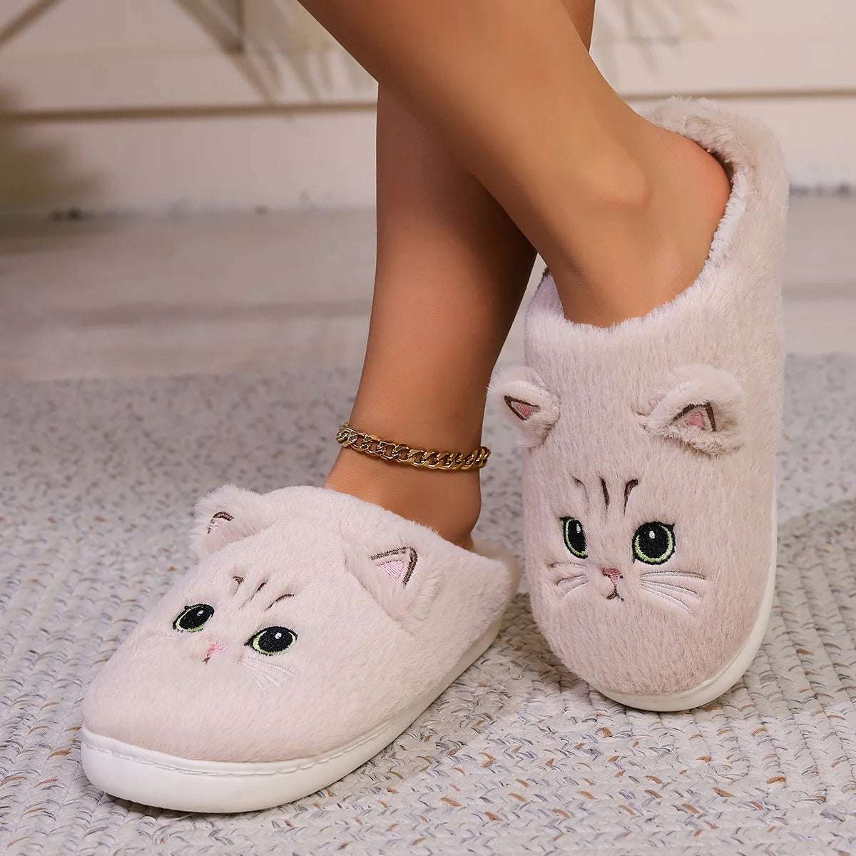Cat Fuzzy Slippers - Lunapaws pet supply