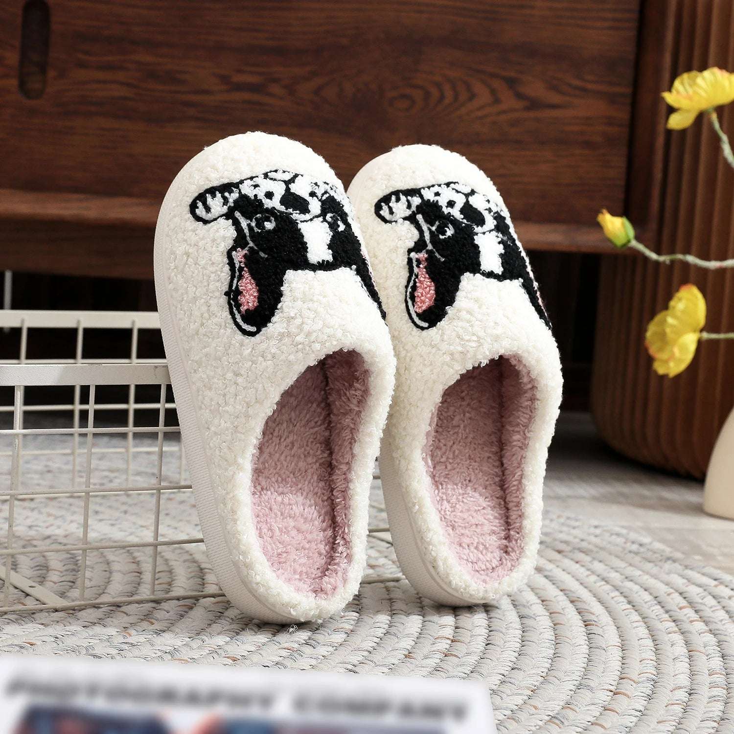 Pet Pattern French Bulldog Embroidery stuffed Home Platform Cozy Furry Cotton Slippers Cute Warm Non-slip Indoor Slippers Pet Mom Gift Men Women Can Wear Lunapaws pet supply