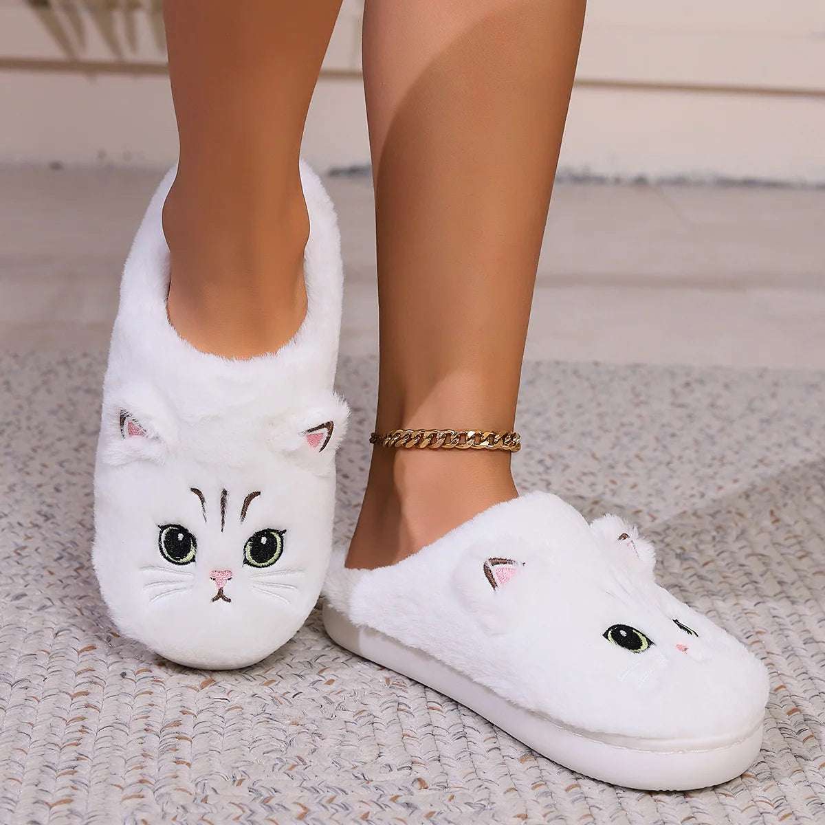 Cat Fuzzy Slippers - Lunapaws pet supply