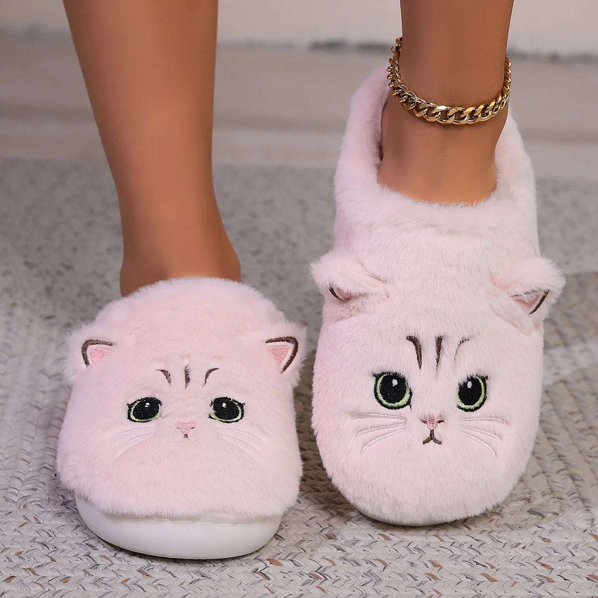 Cat Fuzzy Slippers - Lunapaws pet supply