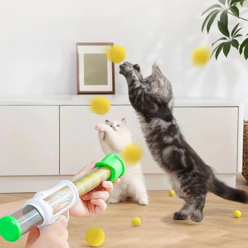 Launch Training Cat Toys Interactive Shooter Gun Teaser Plush Ball Pet Creative Games Stretch Mini Pompoms Kittens Supplies Gato Lunapaws pet supply