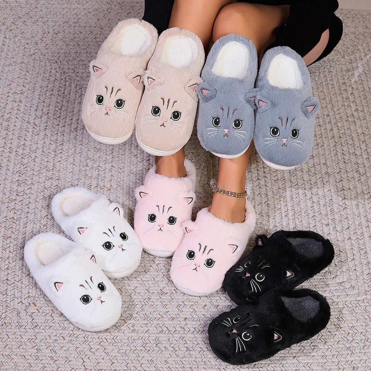 Cat Fuzzy Slippers - Lunapaws pet supply