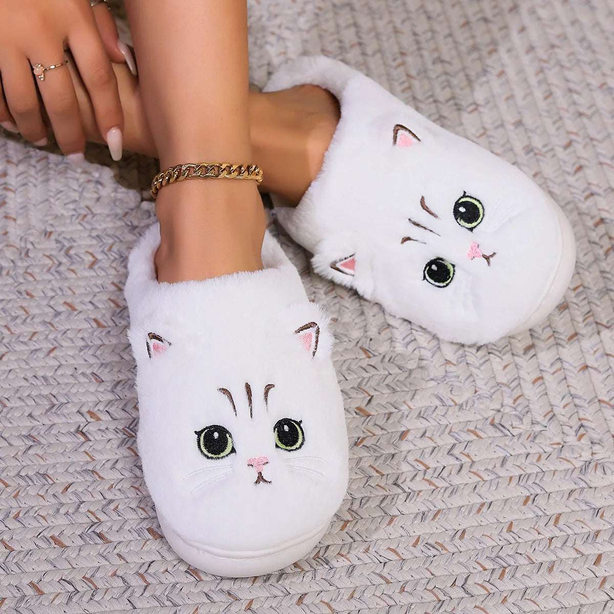 Cat Fuzzy Slippers - Lunapaws pet supply