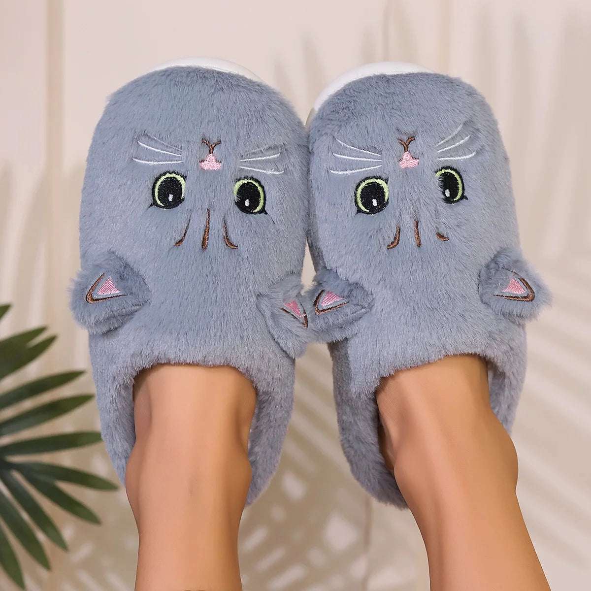 Cat Fuzzy Slippers - Lunapaws pet supply