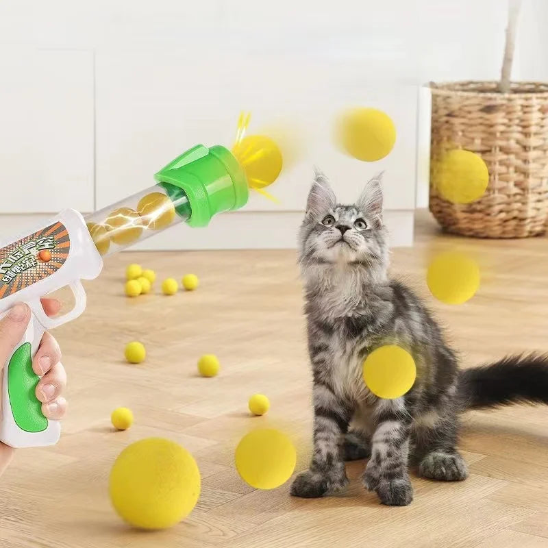 Launch Training Cat Toys Interactive Shooter Gun Teaser Plush Ball Pet Creative Games Stretch Mini Pompoms Kittens Supplies Gato Lunapaws pet supply