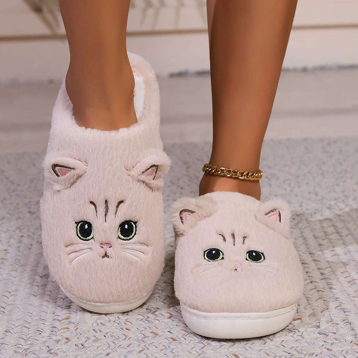 Cat Fuzzy Slippers - Lunapaws pet supply