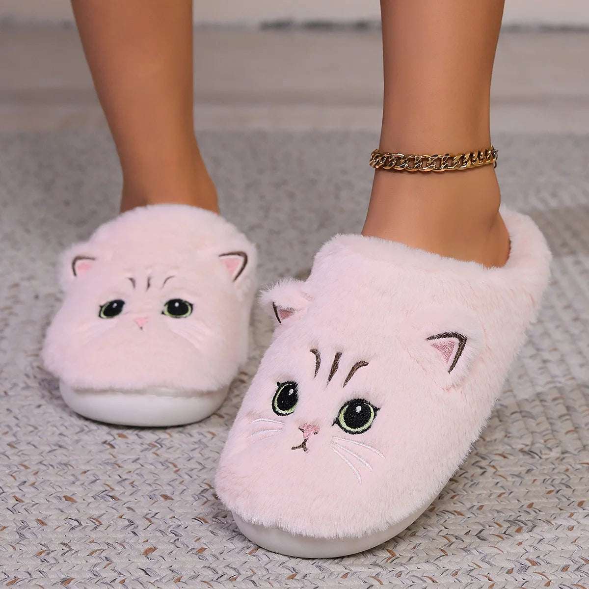 Cat Fuzzy Slippers - Lunapaws pet supply